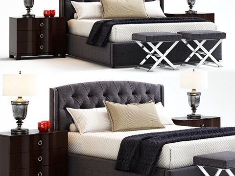  乔丹纽扣绗缝翼床3d模型 