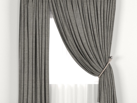  带绳结和薄纱的深色窗帘3d模型 