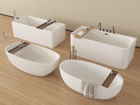 现代浴缸组合 一体式浴缸 独立浴缸 卫浴小件su模型