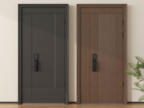  现代入户门 防盗门 平开门 单开门3d模型 