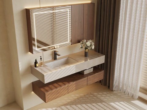 中古风浴室柜su模型