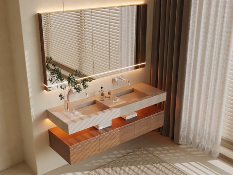 中古风浴室柜su模型