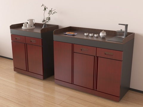  中式餐边柜 茶水柜 备餐柜su模型 