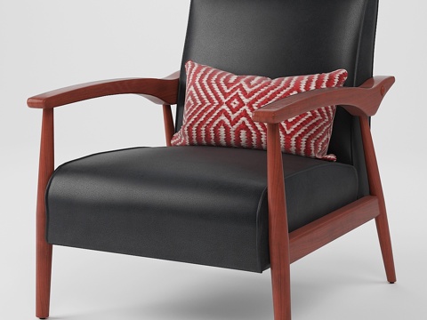  黑色粘合皮革扶手椅3d模型 