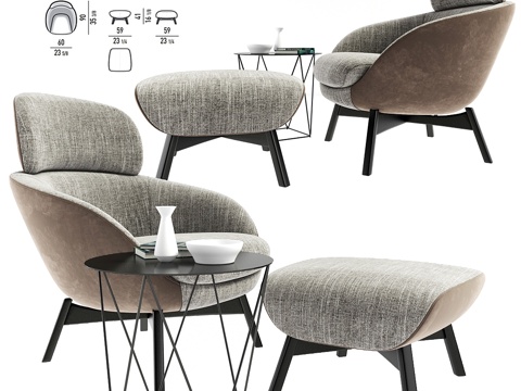  Minotti Russell扶手椅带茶几套装3d模型 