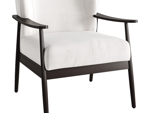  新中式布艺木质扶手椅3d模型 