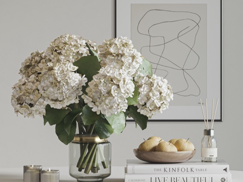 现代饰品摆件组合 花瓶花艺 书籍 挂画 果盘 书籍 香薰su模型