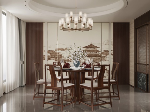 新中式餐厅su模型