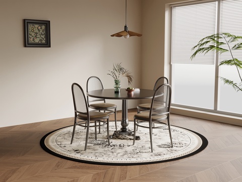 法式复古风餐桌椅 圆形餐桌椅su模型