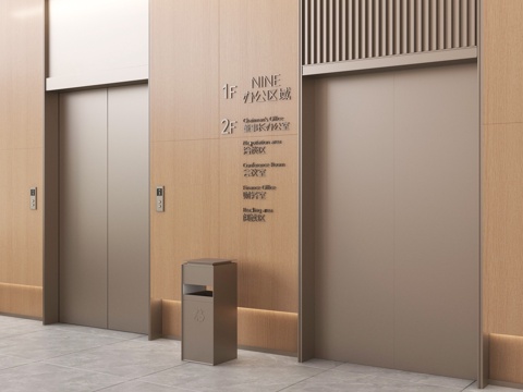 现代电梯 电梯间 升降梯 电梯按键 垃圾桶su模型