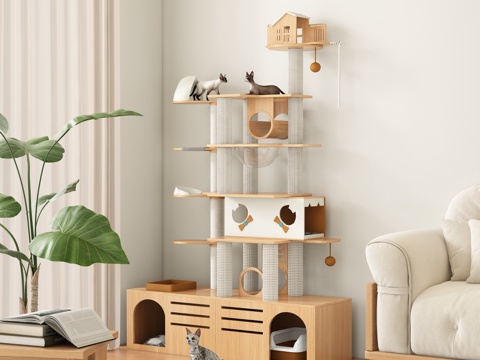  奶油风猫爬架 宠物架3d模型 