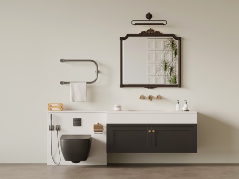 法式复古风浴室柜 马桶su模型