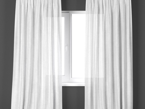  亚麻白色窗帘3d模型 
