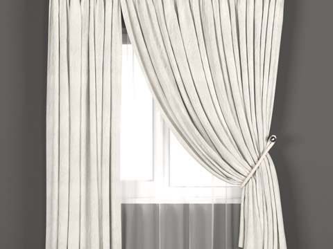  带花边的丝绒中性色窗帘3d模型 