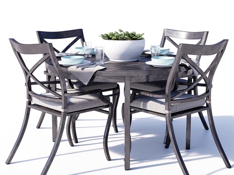  峡谷金属弹簧餐桌椅套装3d模型 