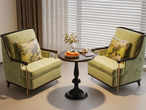 法式复古休闲桌椅 洽谈桌椅 休闲沙发su模型