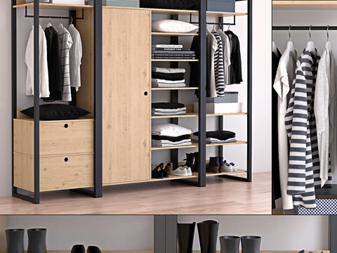  木质衣橱3d模型 