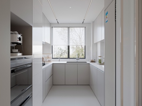 现代极简U型厨房su模型