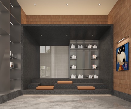  现代架空层书吧3d模型 