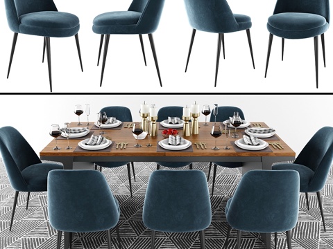  芬利低背餐椅套装3d模型 