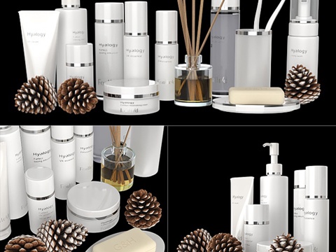  白色化妆品套装3d模型 