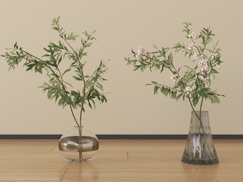  现代花瓶花艺 玻璃花瓶3d模型 