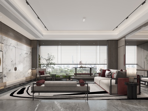  新中式客餐厅3d模型 