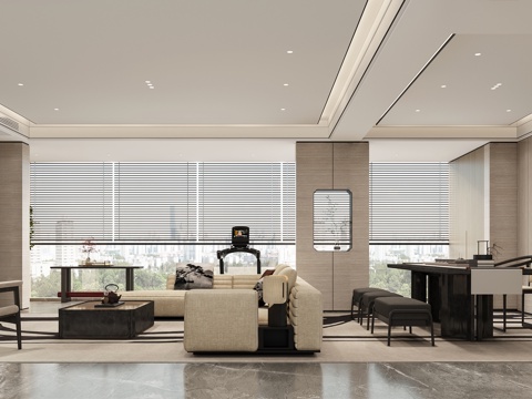  新中式客餐厅3d模型 