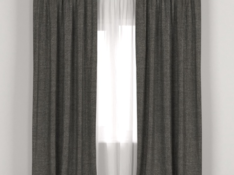  深色窗帘+薄纱3d模型 