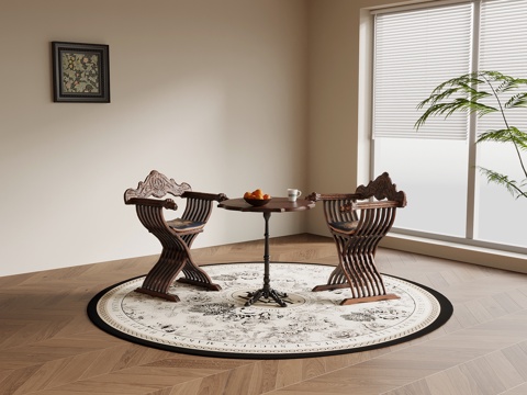 法式复古风休闲桌椅su模型