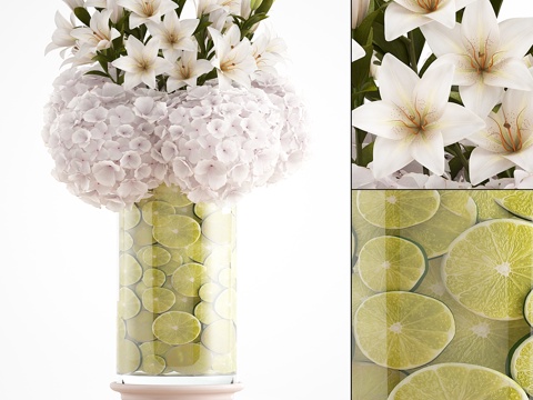  花束65. 白绣球、百合、装饰3d模型 