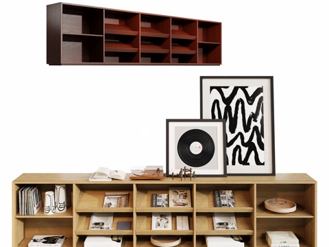 中古开放书柜边柜su模型