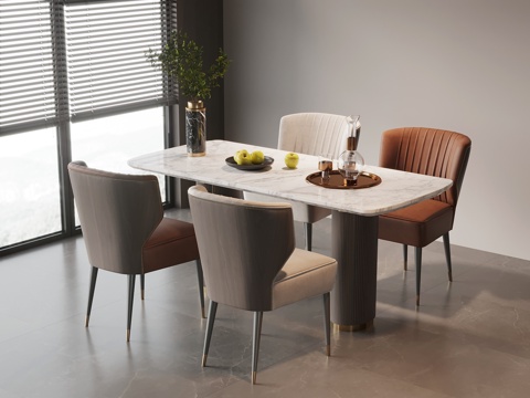 现代意式餐桌椅 大理石餐桌su模型