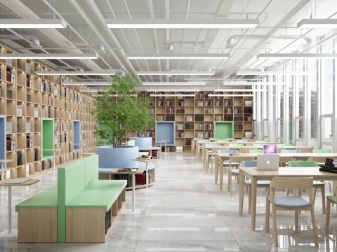  现代书吧 阅览室 图书馆 圆弧沙发书架 沙发书架卡座3d模型 