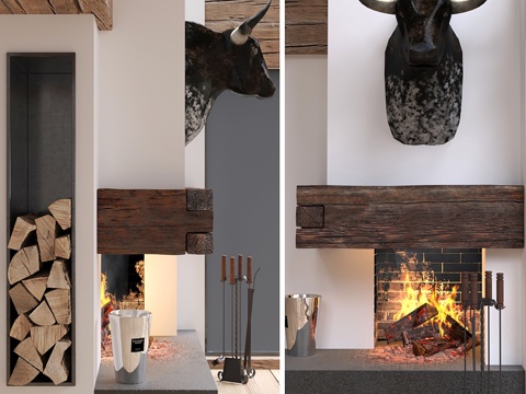  转角壁炉3d模型 