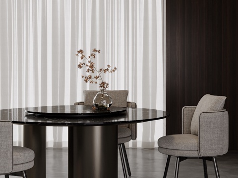 MINOTTI 现代意式餐厅 吊灯 圆形餐桌椅su模型