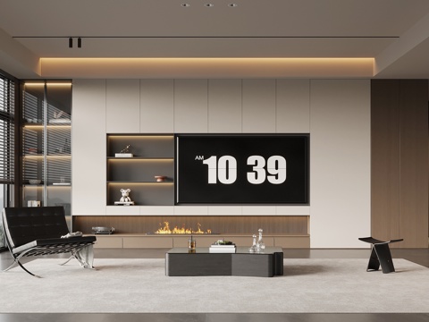  现代意式客厅 电视背景墙 电视柜 沙发茶几组合3d模型 