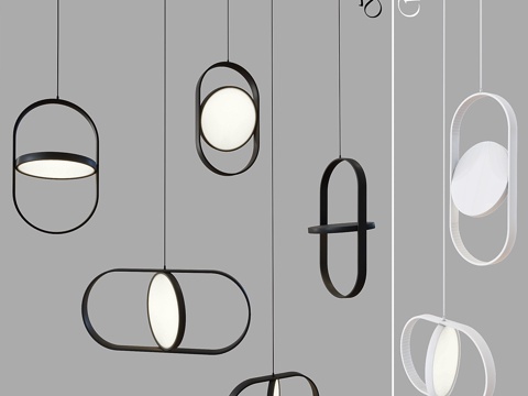  现代双圆LED吊灯 阁楼风3d模型 