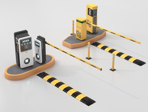 现代道闸 停车感应升降杆 减速带su模型