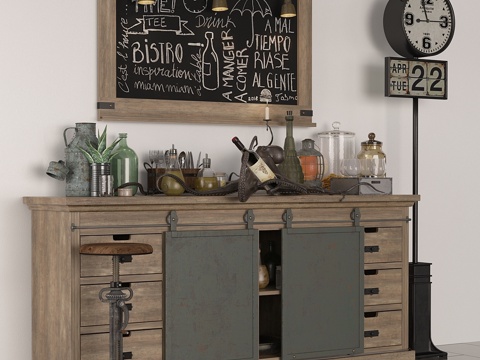  实心芒果木餐柜3d模型 