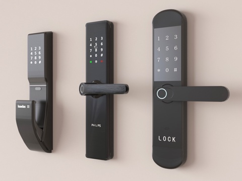 现代指纹锁 智能锁 密码锁su模型