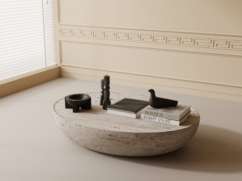 奶油风茶几su模型