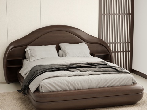  新中式双人床3d模型 