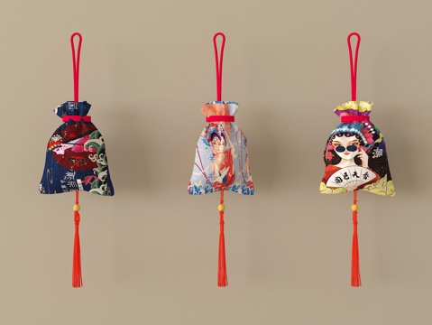 新中式挂件 刺绣香囊挂件 香包荷包su模型