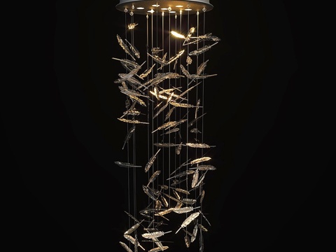 定制金属灯饰 羽毛-水晶款3d模型 