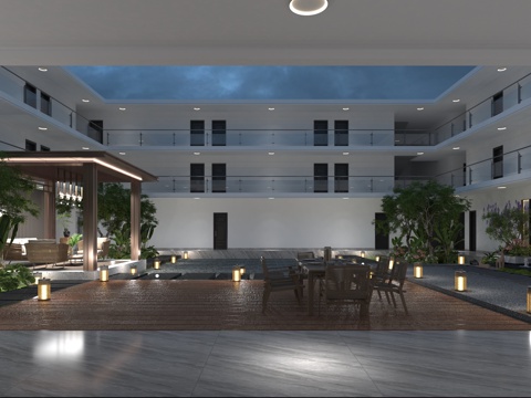  现代风格员工宿舍庭院景观3d模型 