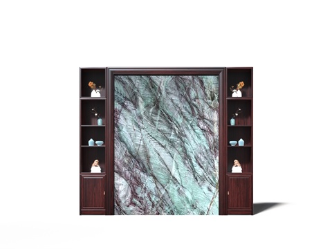  新中式宋式美学红木背景墙3d模型 