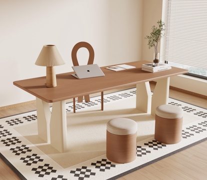  现代奶油书桌椅su模型 