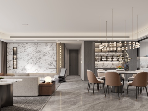  现代客餐厅3d模型 