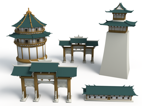  风格化资产 中式塔 古塔 中式阁楼 中式庭院 古代建筑 中式3d模型 